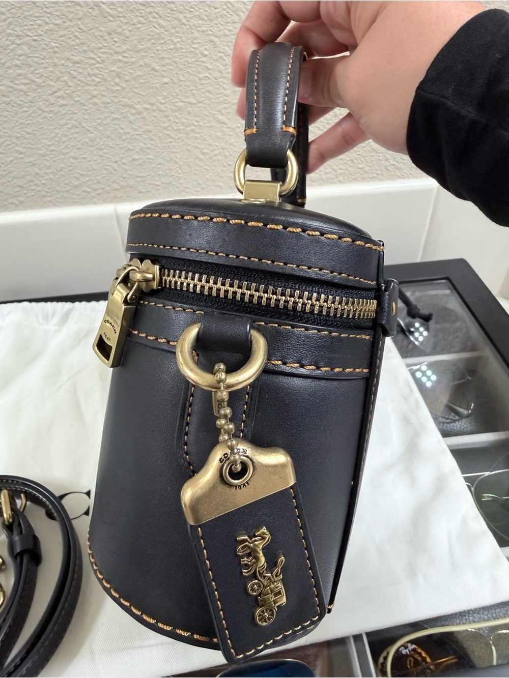 Coach Black Leather Oval Vanity Crossbody with Gold Hardware - Picture 5 of 10
